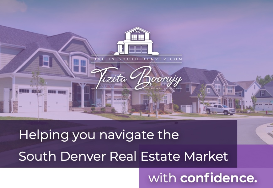 image of neighborhood homes with text Helping you navigate the South Denver Real Estate Market with confidence.